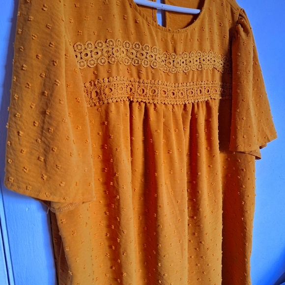 SHEIN 2XL YELLOW MUSTARD SWISS DOT EMBROIDERED SUMMER BLOUSE - Picture 6 of 8